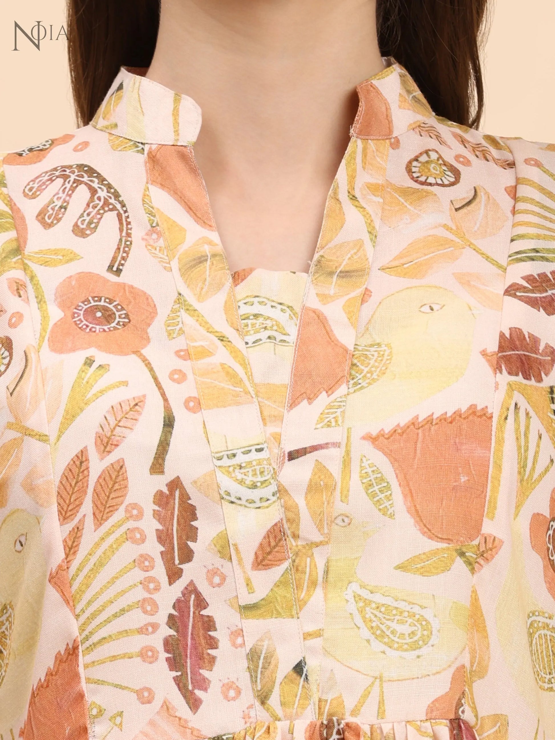 Noia Yellow Multi Abstract Floral Long Sleeved V-Neck Top with Trousers Noia