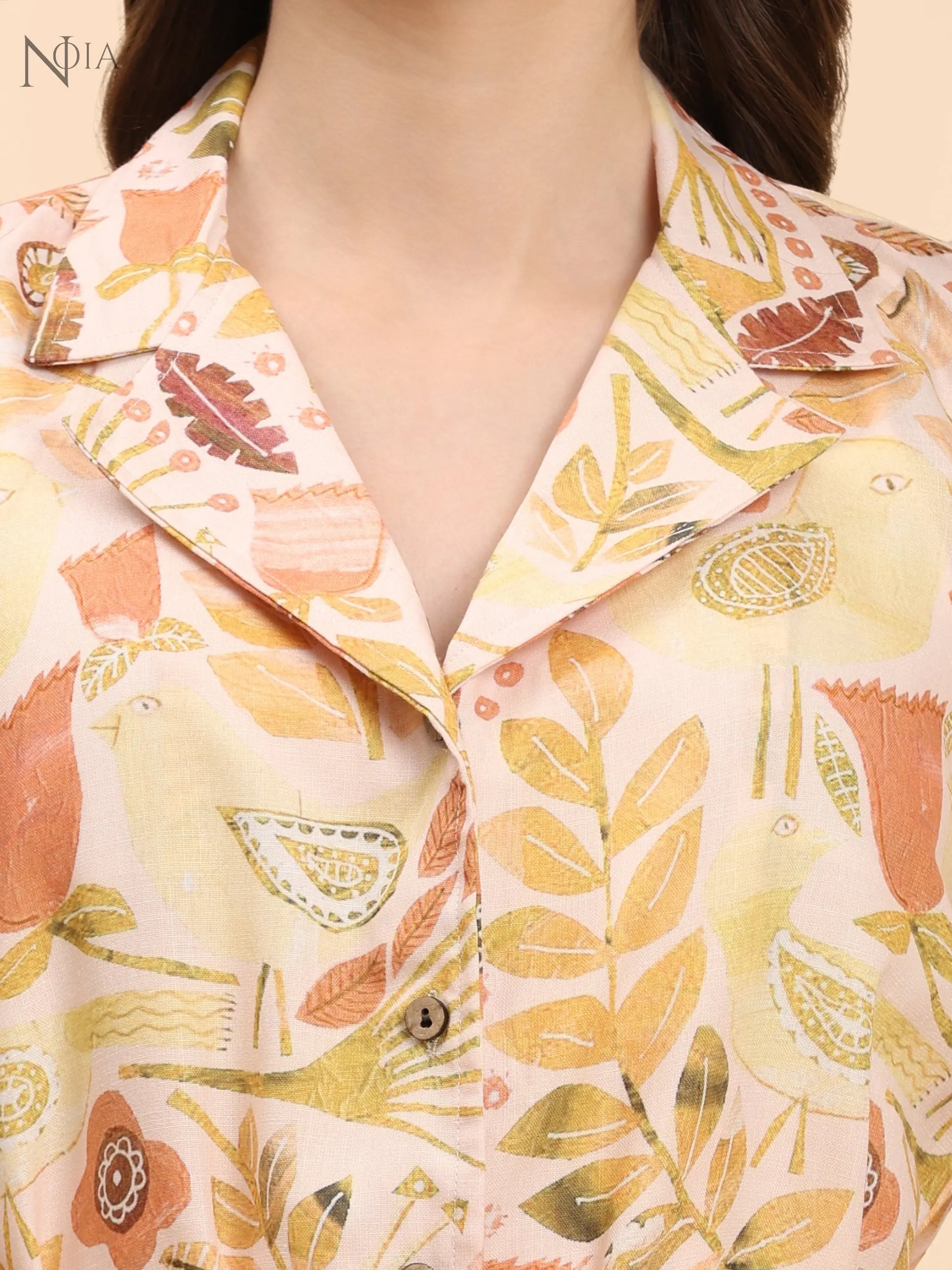 Noia Yellow Multi Abstract Floral Shawl Collared Top with Trousers Noia