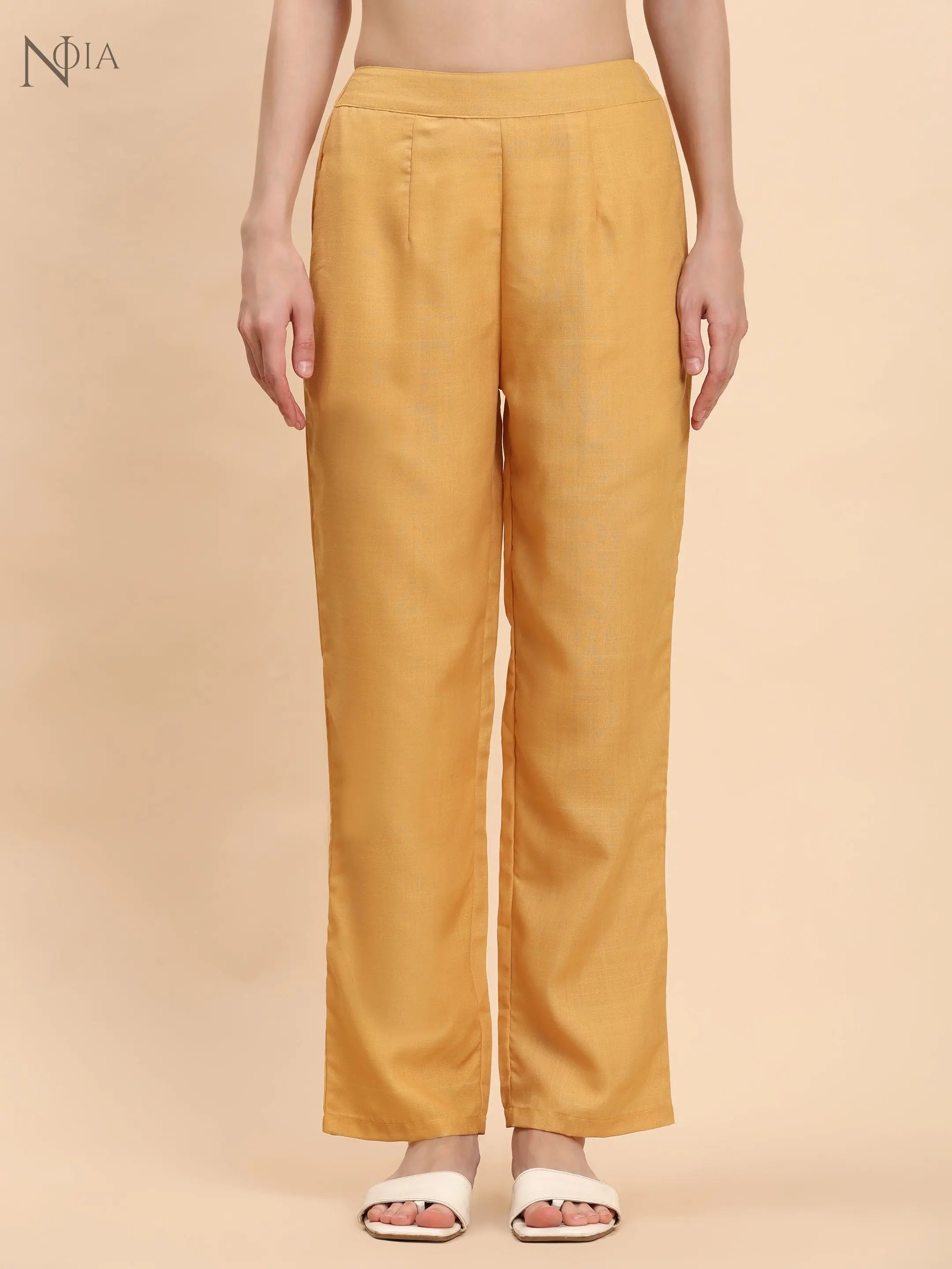 Noia Yellow Multi Abstract Floral Shawl Collared Top with Trousers Noia
