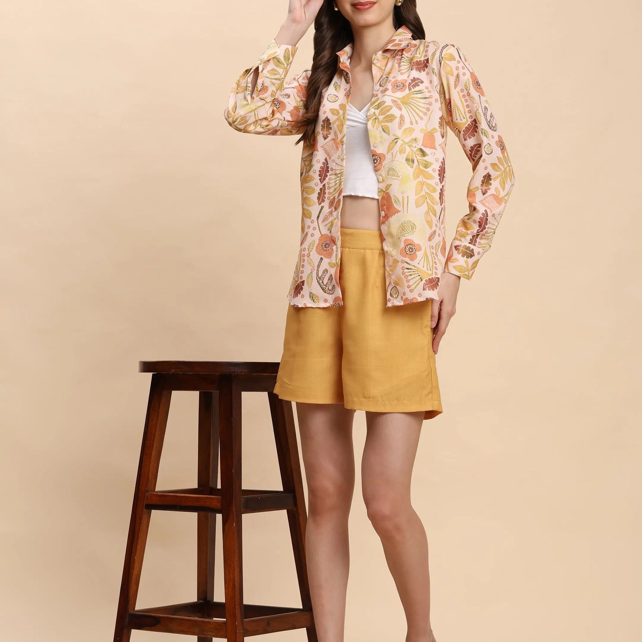 Noia Yellow Multi Abstract Floral Shirt with Shorts Noia