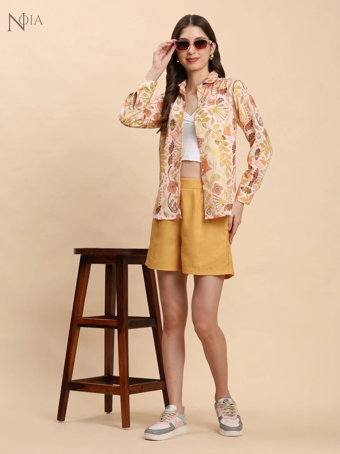 Noia Yellow Multi Abstract Floral Shirt with Shorts Noia