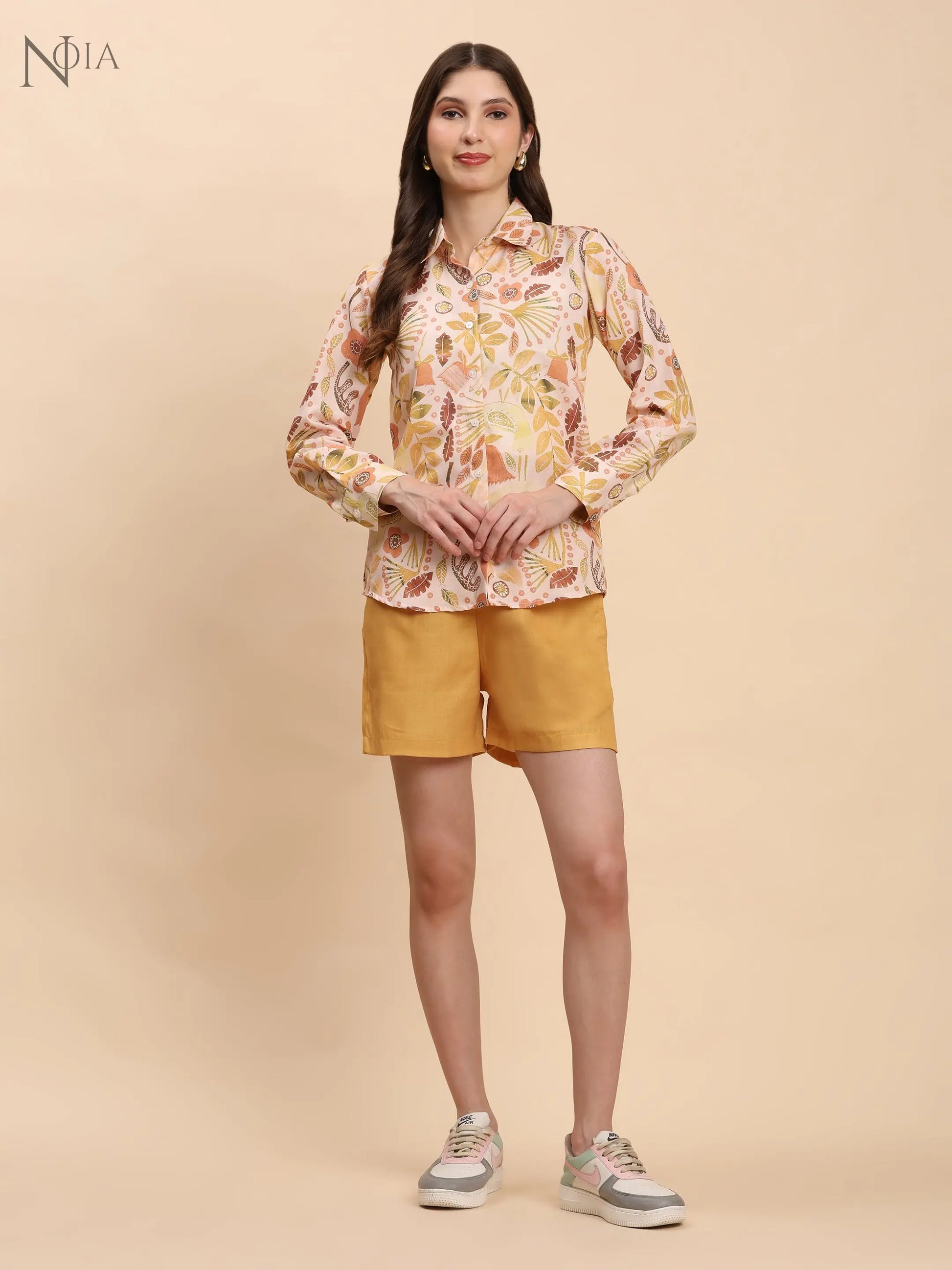 Noia Yellow Multi Abstract Floral Shirt with Shorts Noia