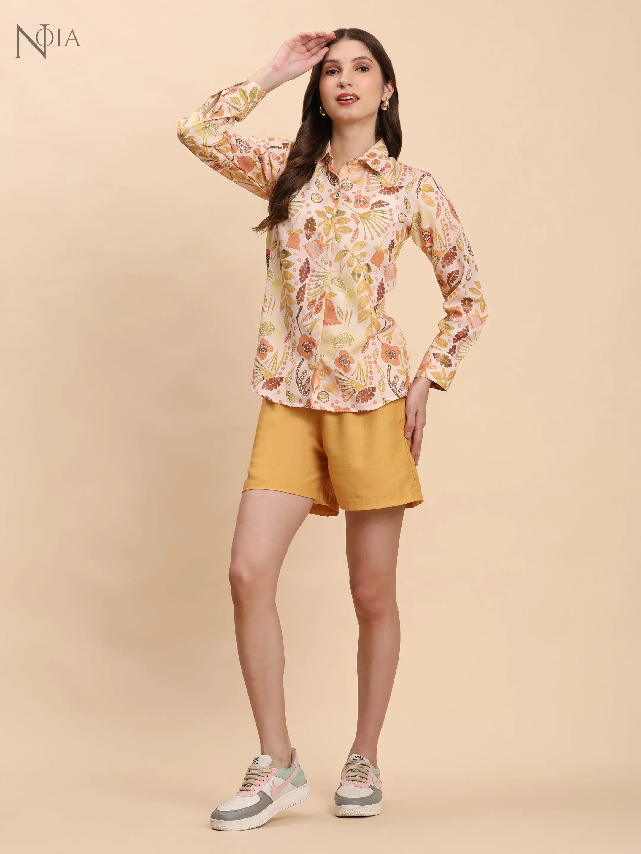 Noia Yellow Multi Abstract Floral Shirt with Shorts Noia