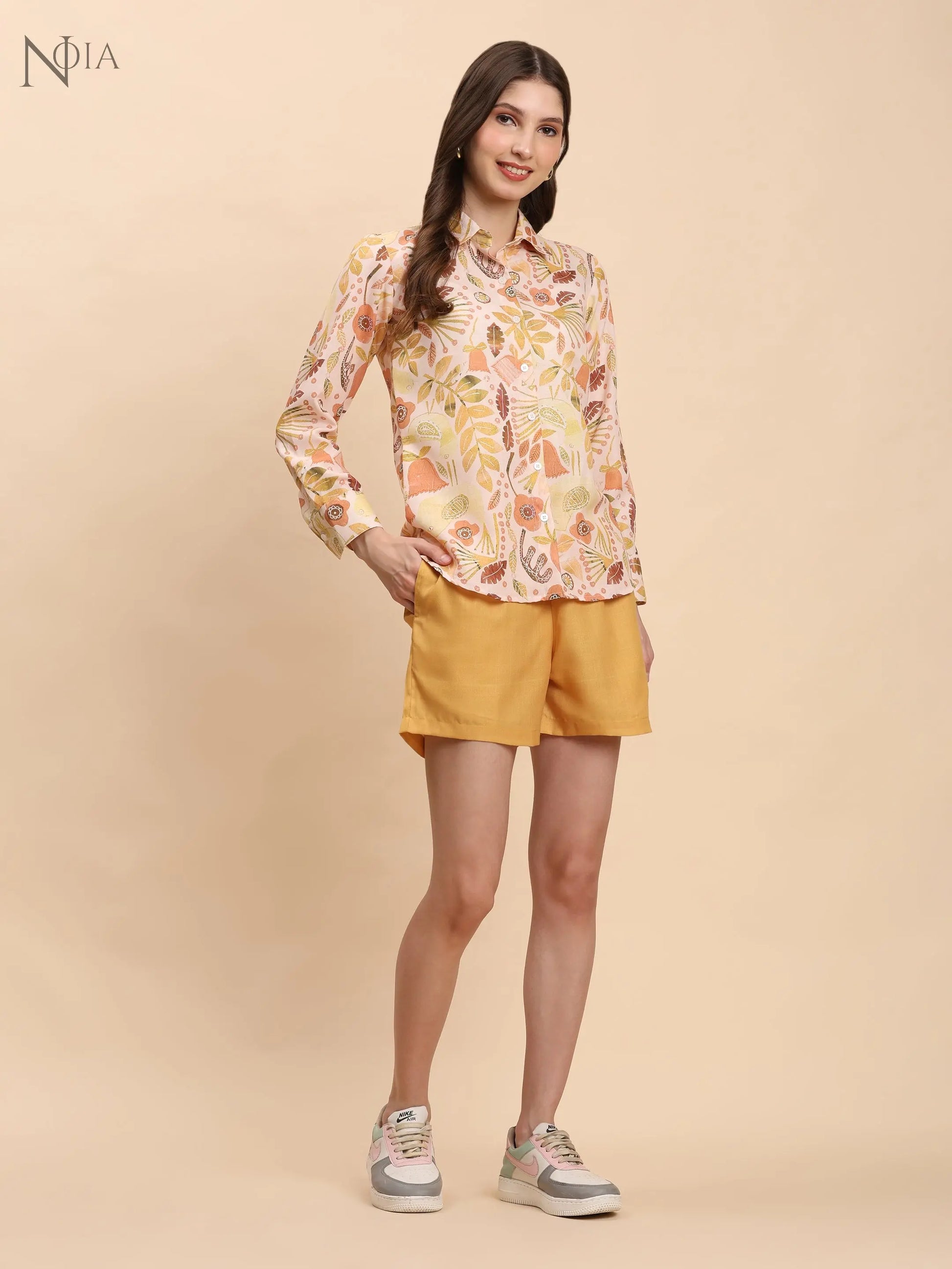 Noia Yellow Multi Abstract Floral Shirt with Shorts Noia