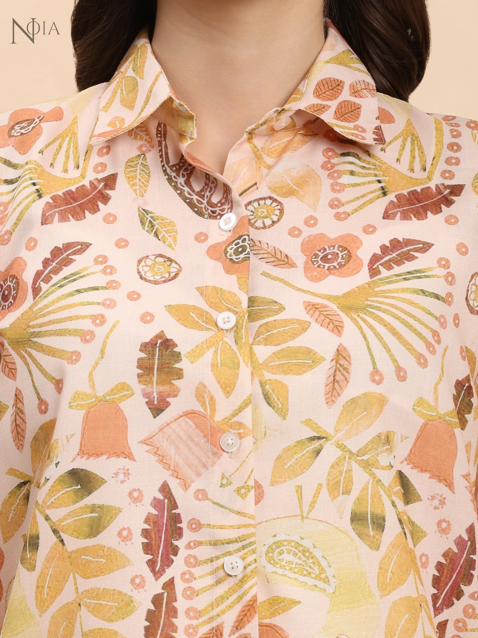 Noia Yellow Multi Abstract Floral Shirt with Shorts Noia