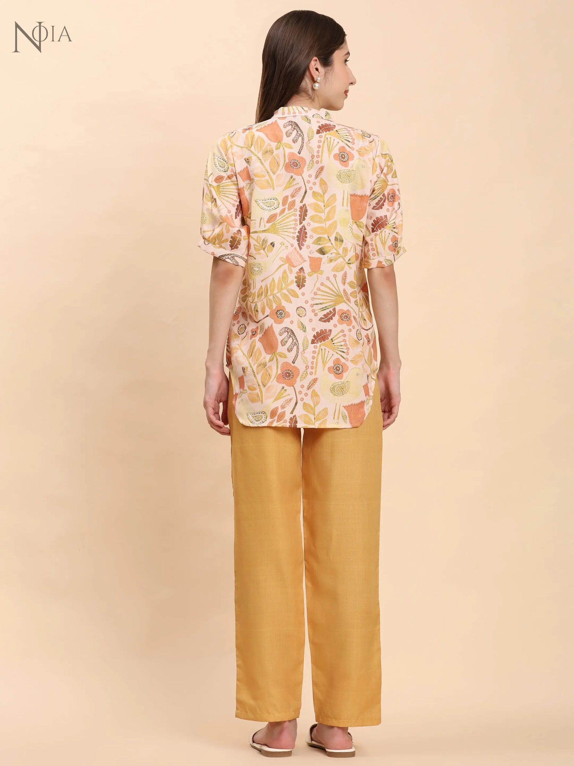 Noia Yellow Multi Abstract Floral Short Sleeve Top with Trousers Noia
