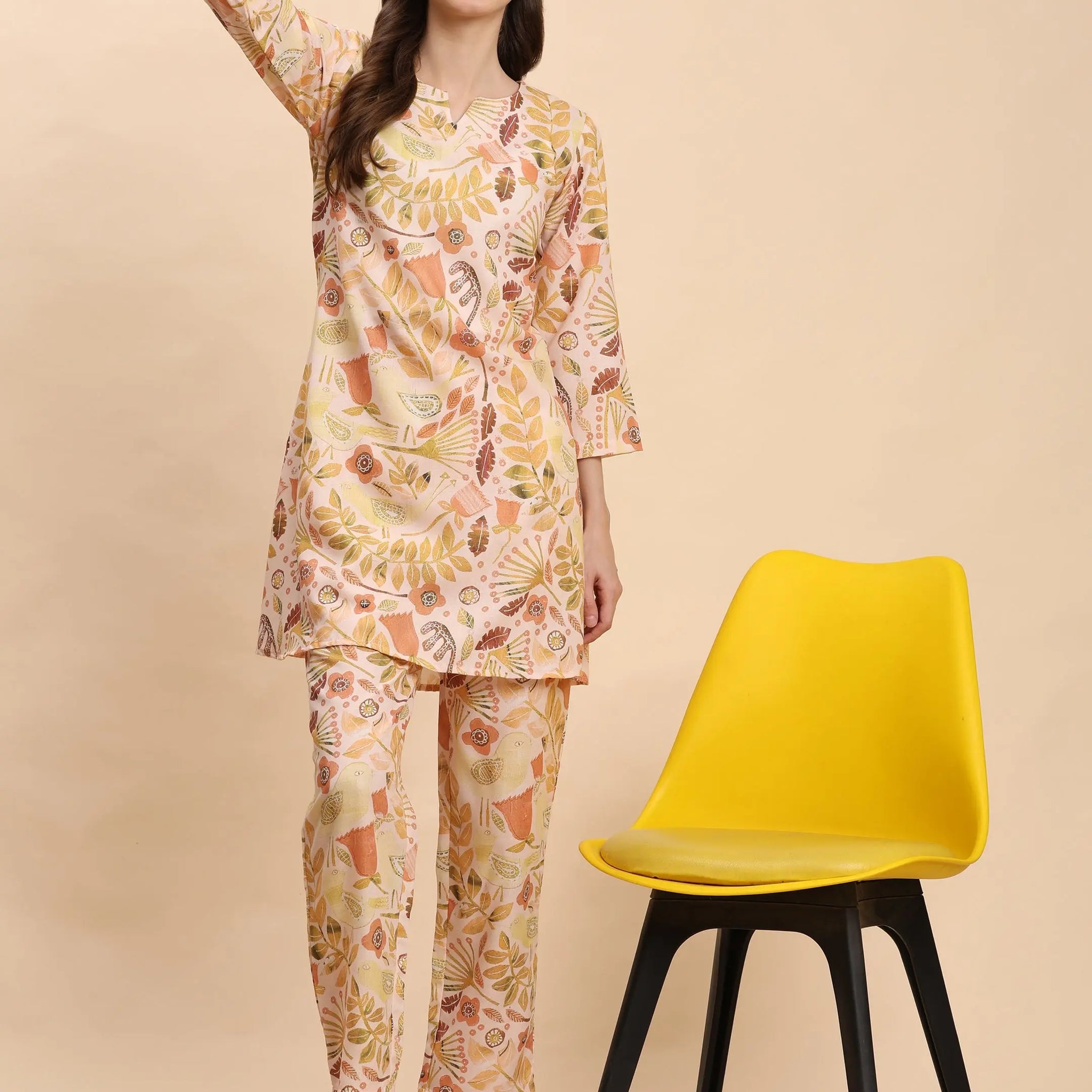 Noia Yellow Multi Abstract Floral Top with Trousers – Women’s Co-Ord Set Noia