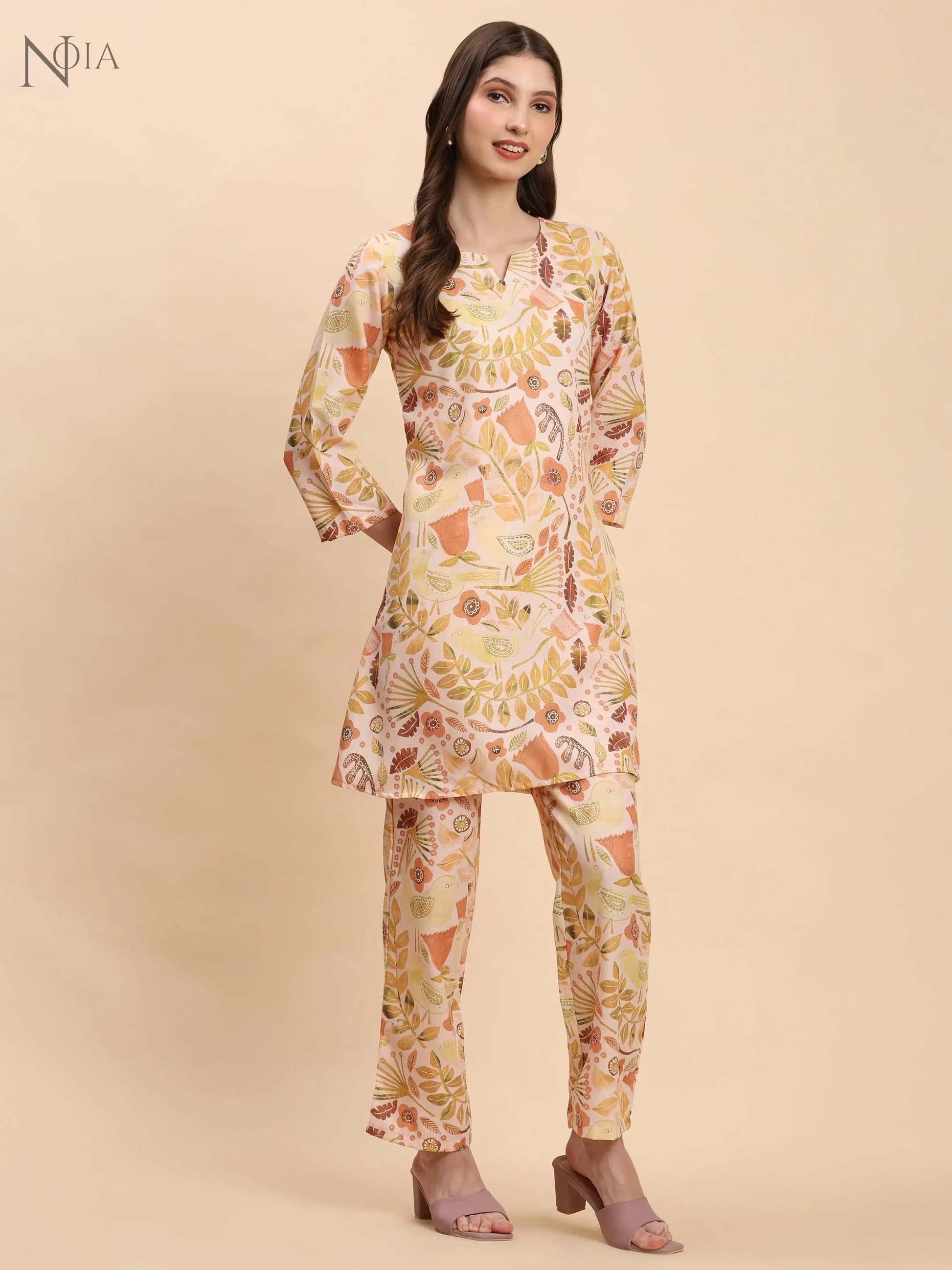 Noia Yellow Multi Abstract Floral Top with Trousers – Women’s Co-Ord Set Noia