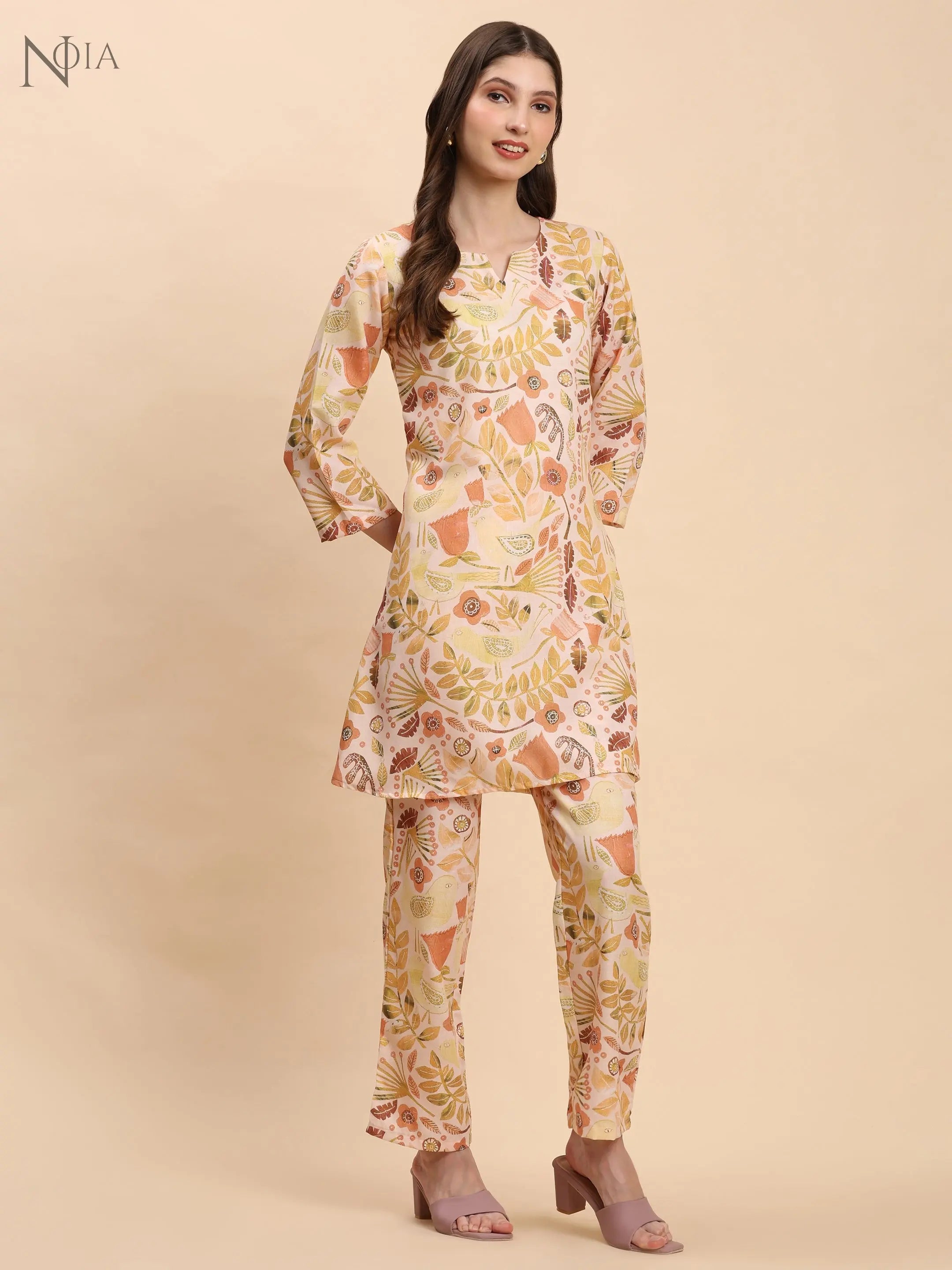 Noia Yellow Multi Abstract Floral Top with Trousers – Women’s Co-Ord Set Noia