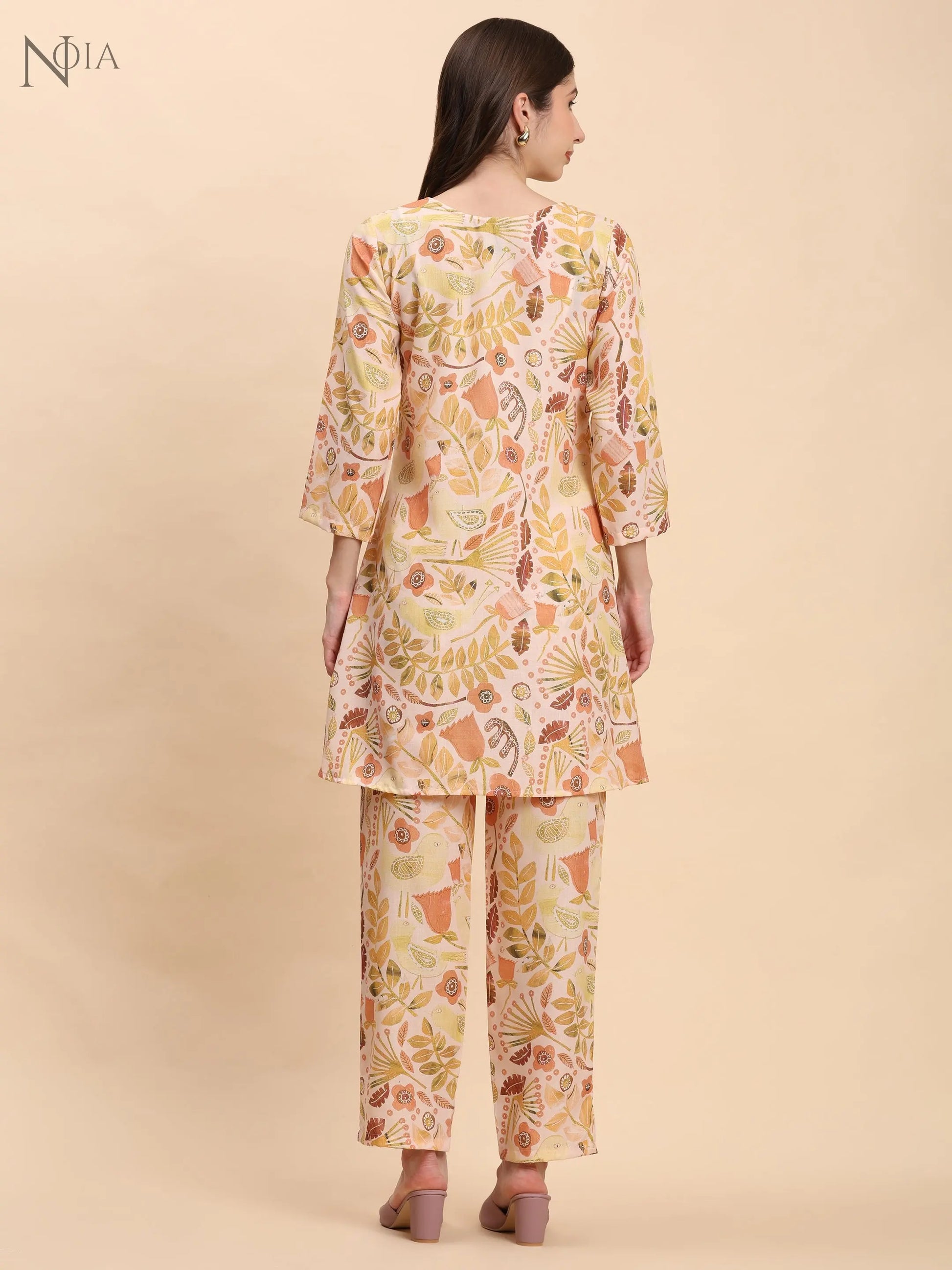 Noia Yellow Multi Abstract Floral Top with Trousers – Women’s Co-Ord Set Noia