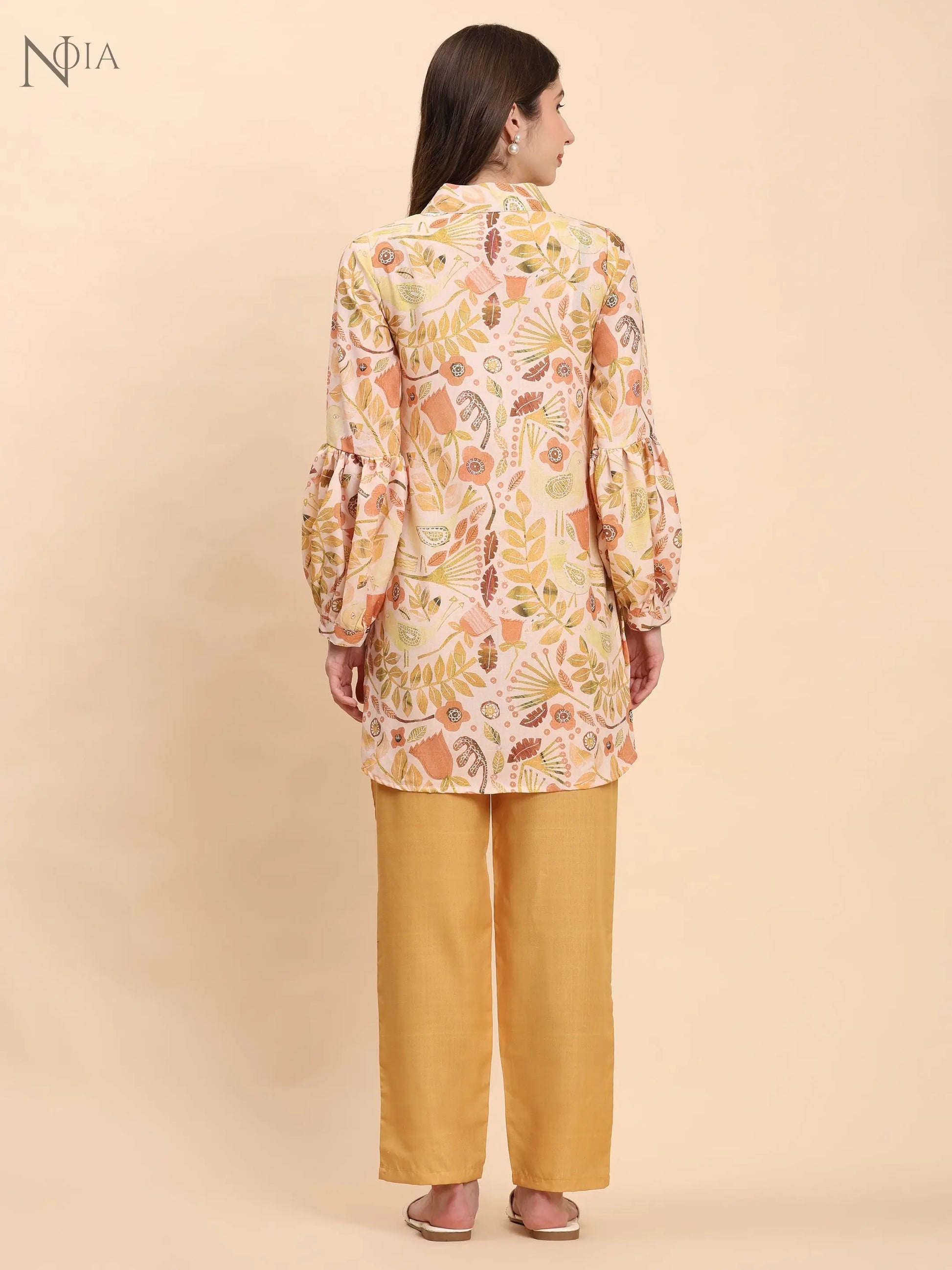 Noia Yellow Multi Abstract Floral V Necked Top with Trousers Noia