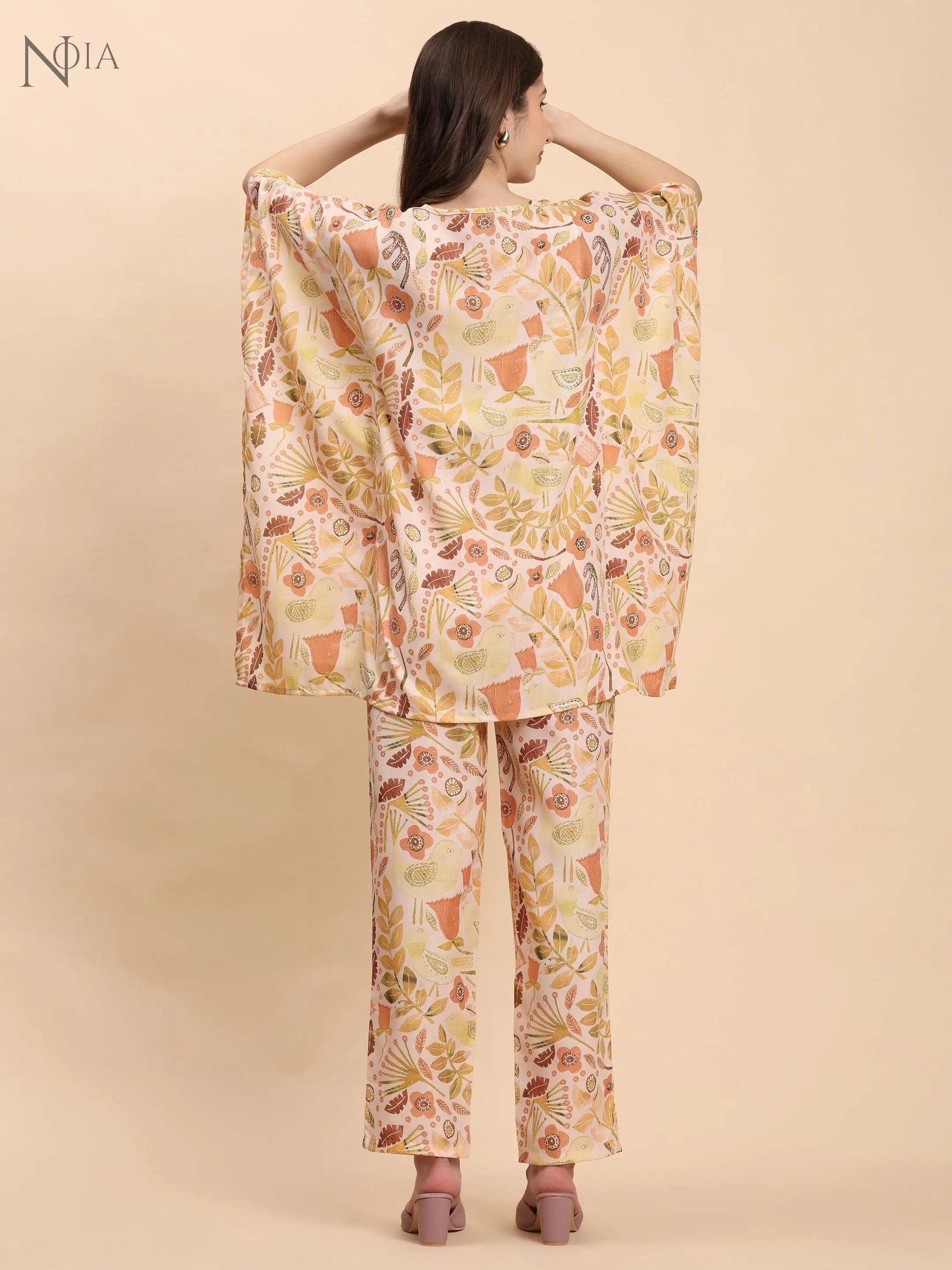 Noia Yellow & Multi Abstract Floral Kaftan Top with Trousers – Women’s Co-Ord Set Noia