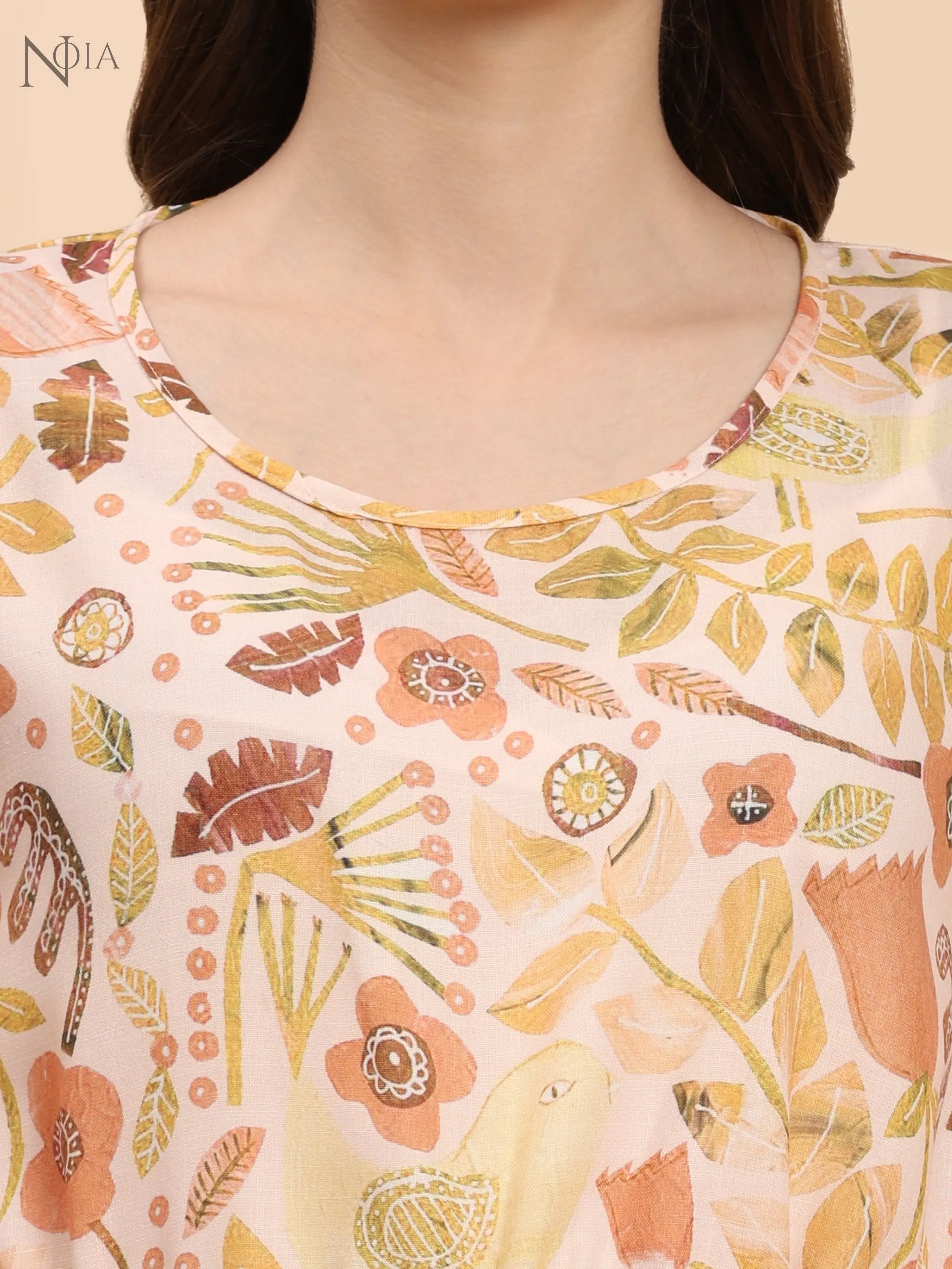 Noia Yellow & Multi Abstract Floral Kaftan Top with Trousers – Women’s Co-Ord Set Noia
