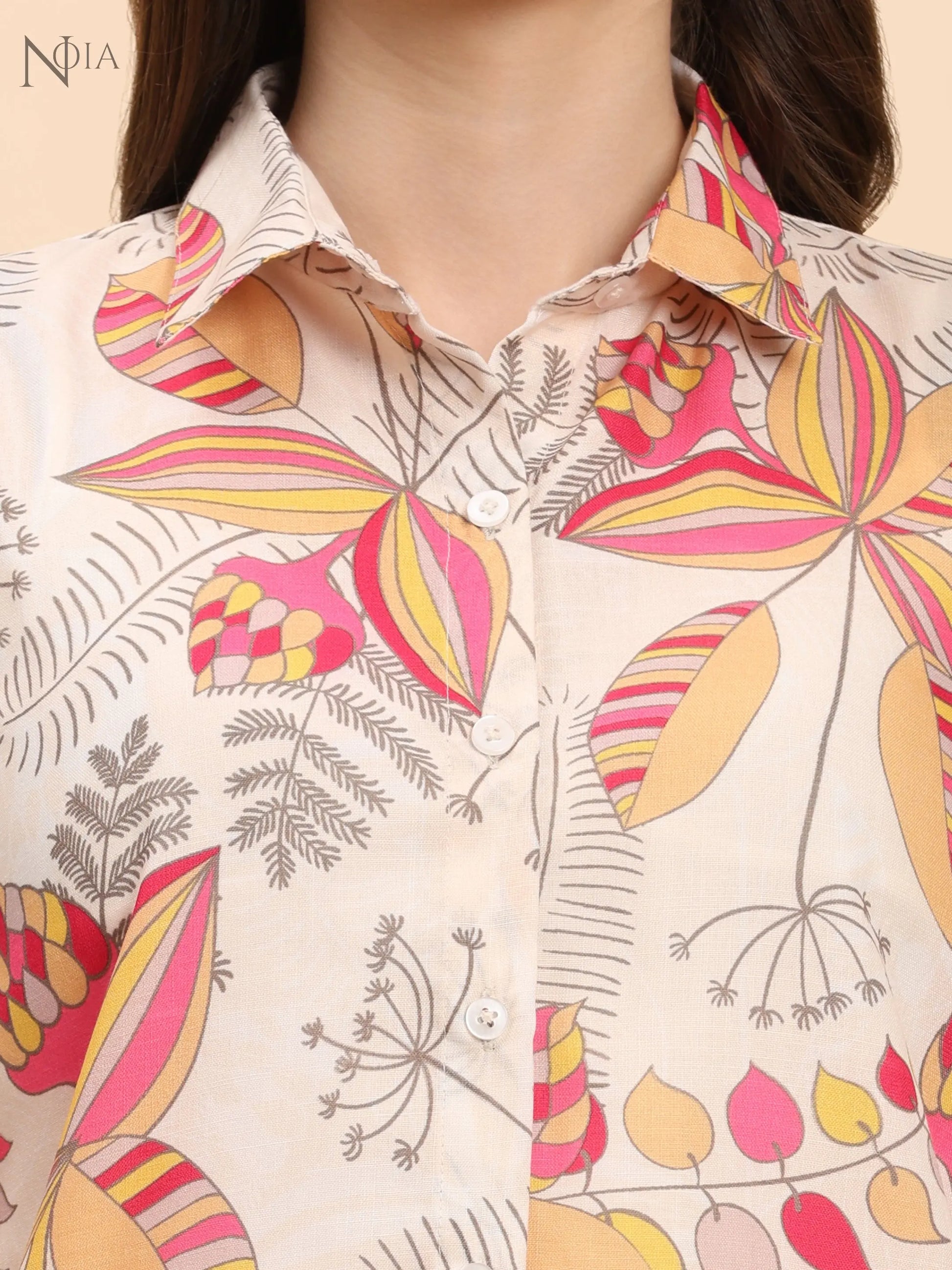 Noia Yellow & Multi Abstract Floral Shirt with Shorts Noia