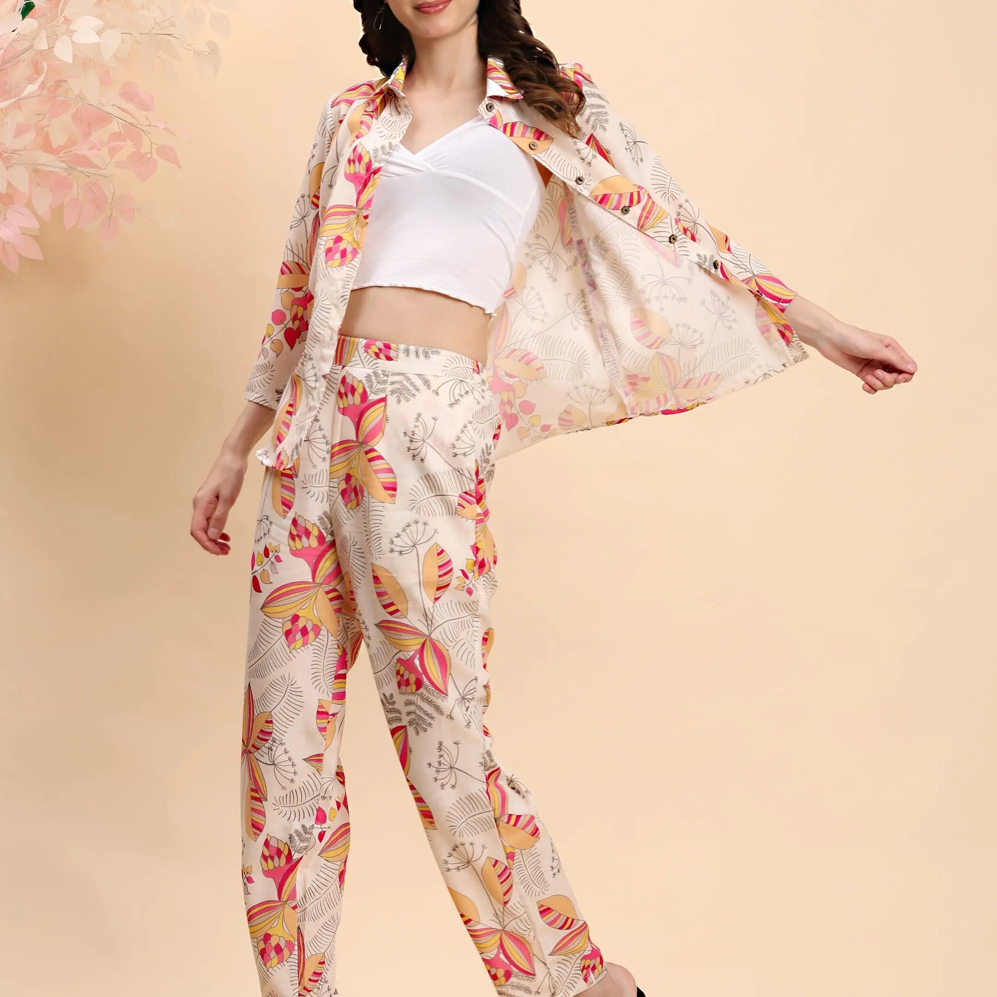 Noia Yellow & Multi Abstract Floral Shirt with Trousers Noia