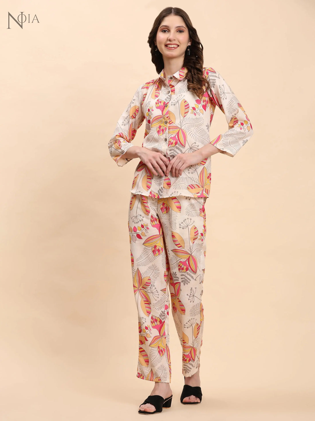 Noia Yellow & Multi Abstract Floral Shirt with Trousers Noia
