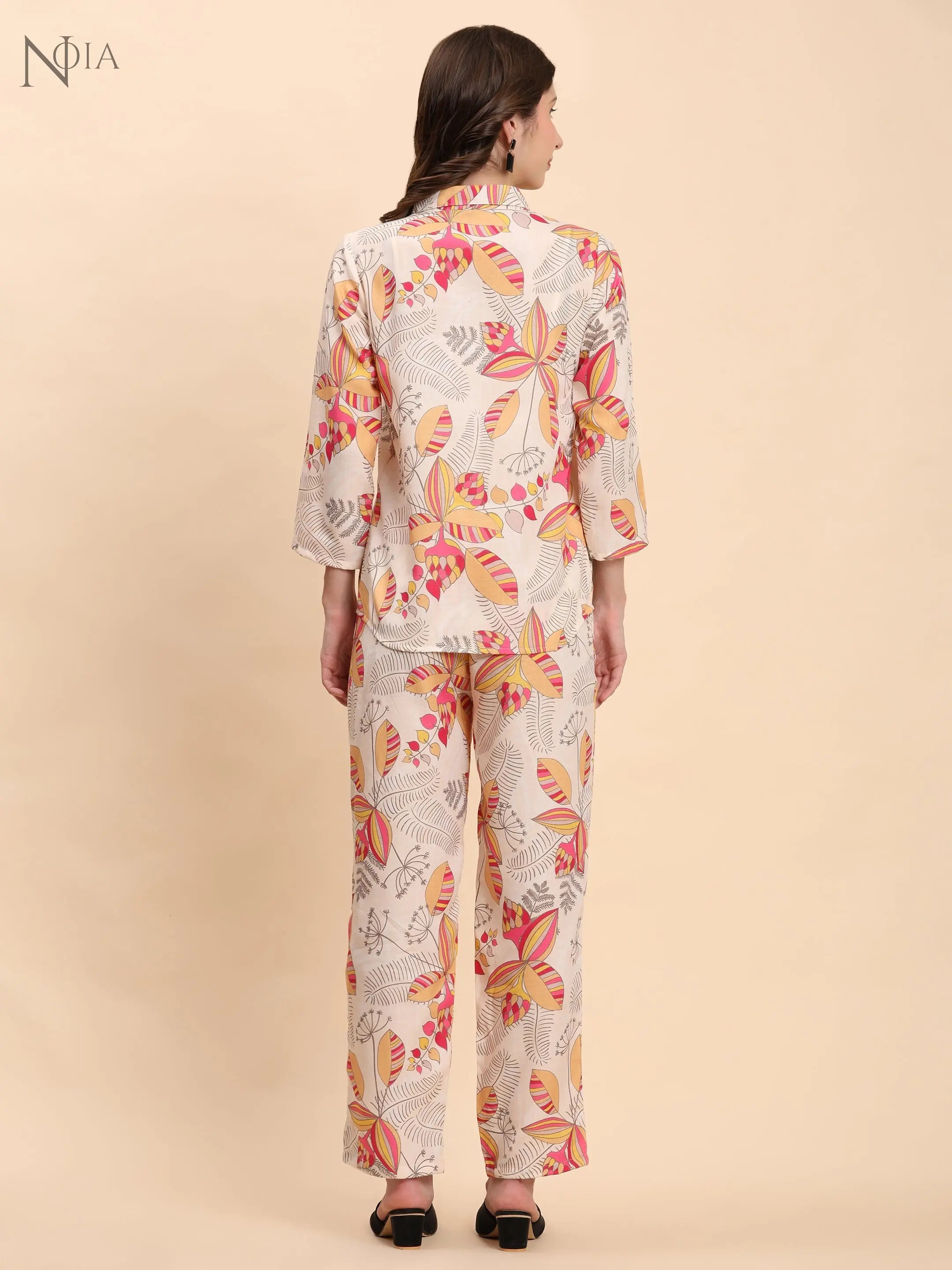 Noia Yellow & Multi Abstract Floral Shirt with Trousers Noia