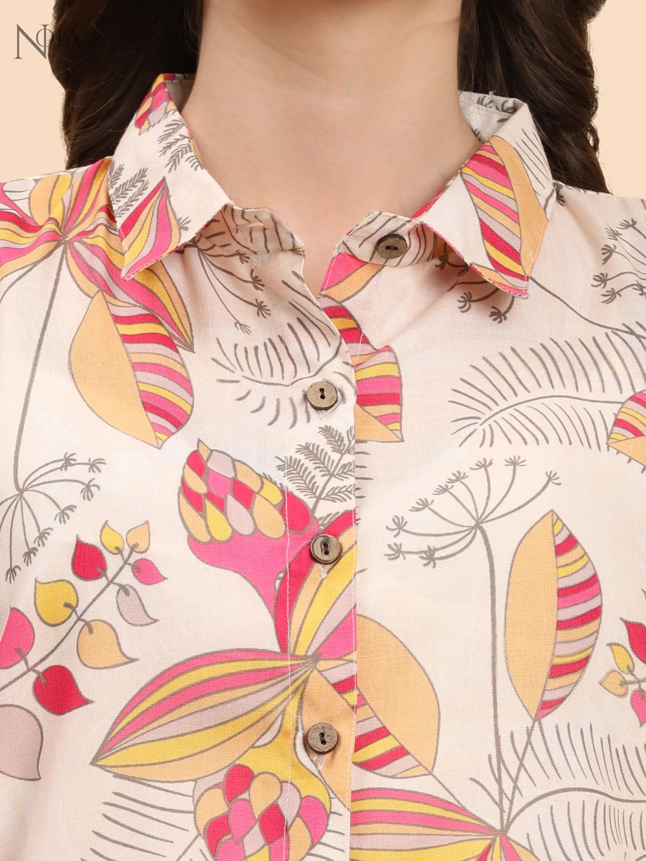 Noia Yellow & Multi Abstract Floral Shirt with Trousers Noia