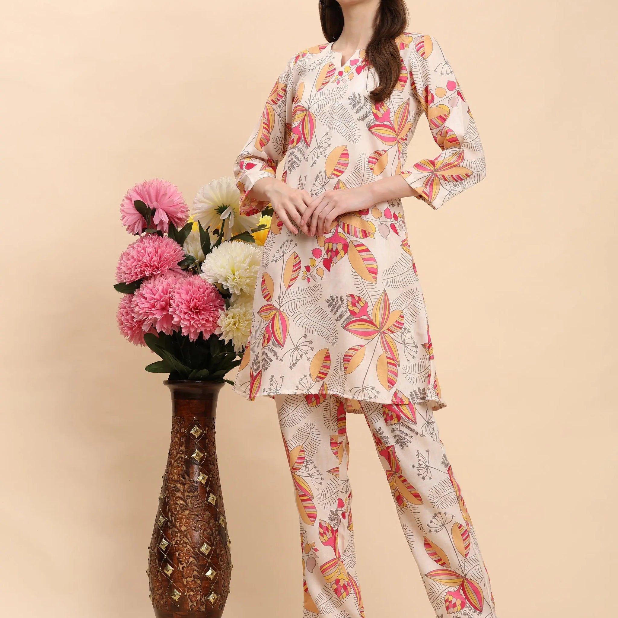 Noia Yellow & Multi Abstract Print Top with Trousers – Women’s Co-Ord Set Noia