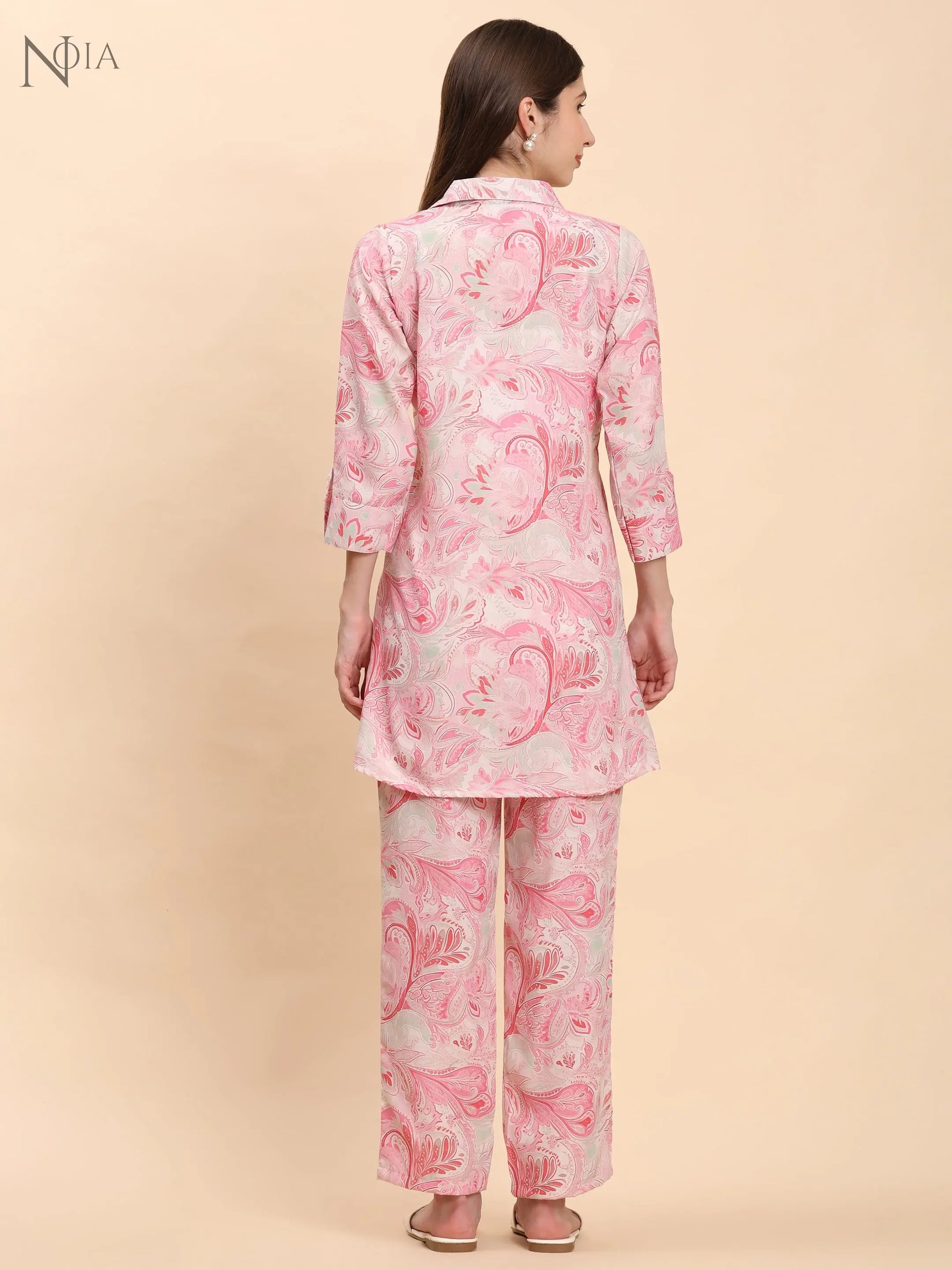 Pink & White Paisley Shirt Co-Ord Set for Women | Cotton Blend – Noia Noia