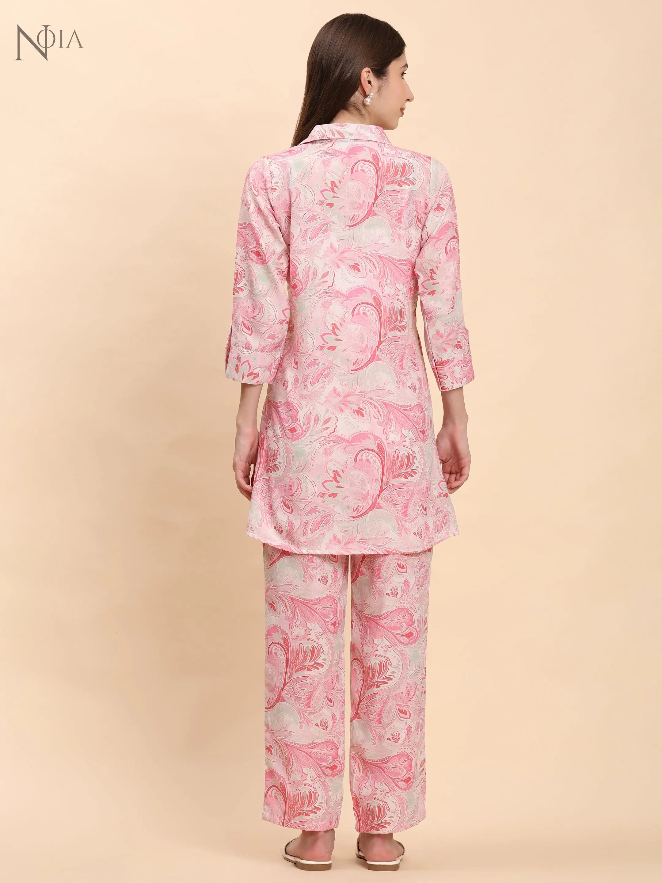 Pink & White Paisley Shirt Co-Ord Set for Women | Cotton Blend – Noia Noia