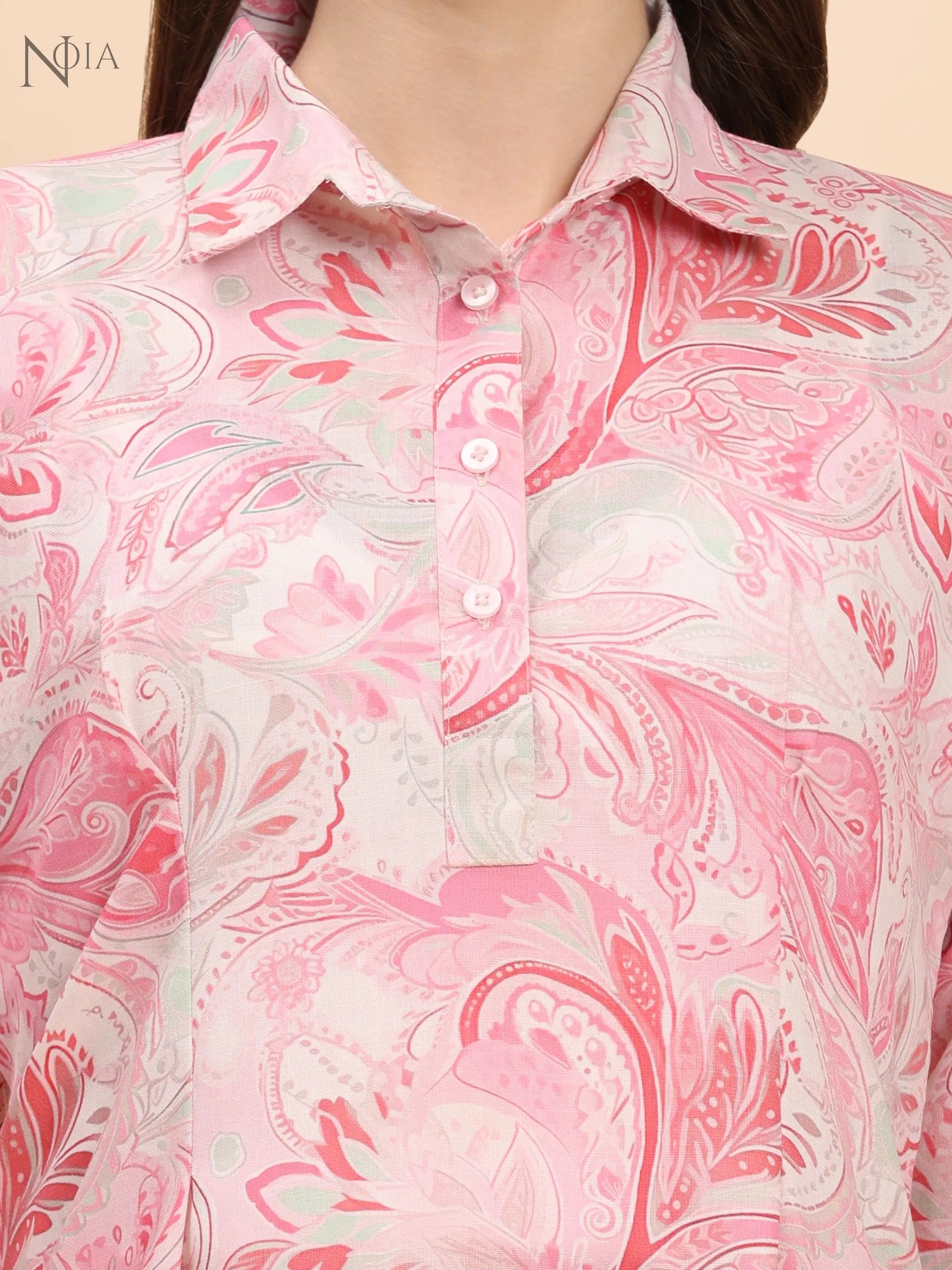 Pink & White Paisley Shirt Co-Ord Set for Women | Cotton Blend – Noia Noia