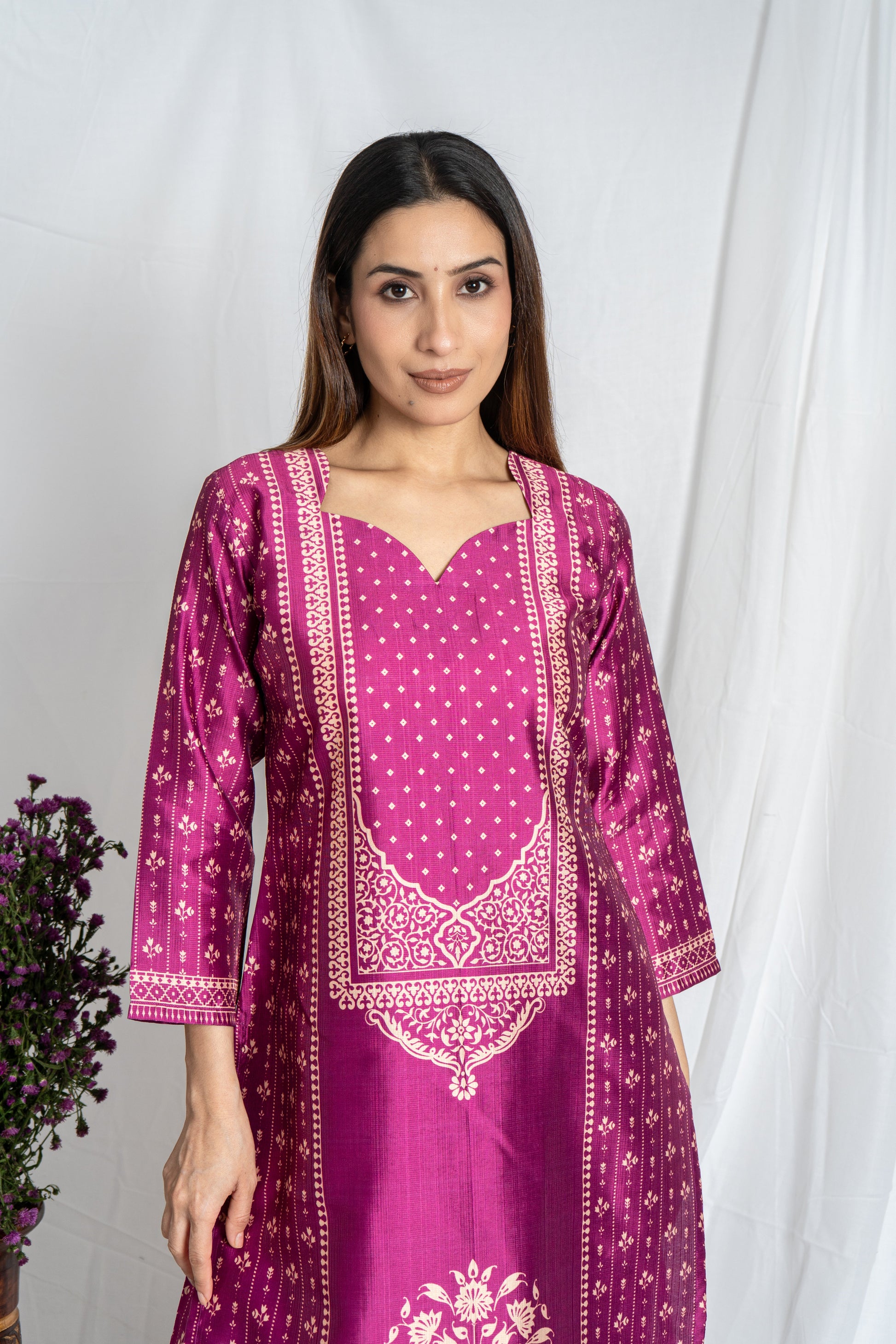Auraya Wine Premium Fabric  – Sweetheart Neck  Wine Kurta Noia