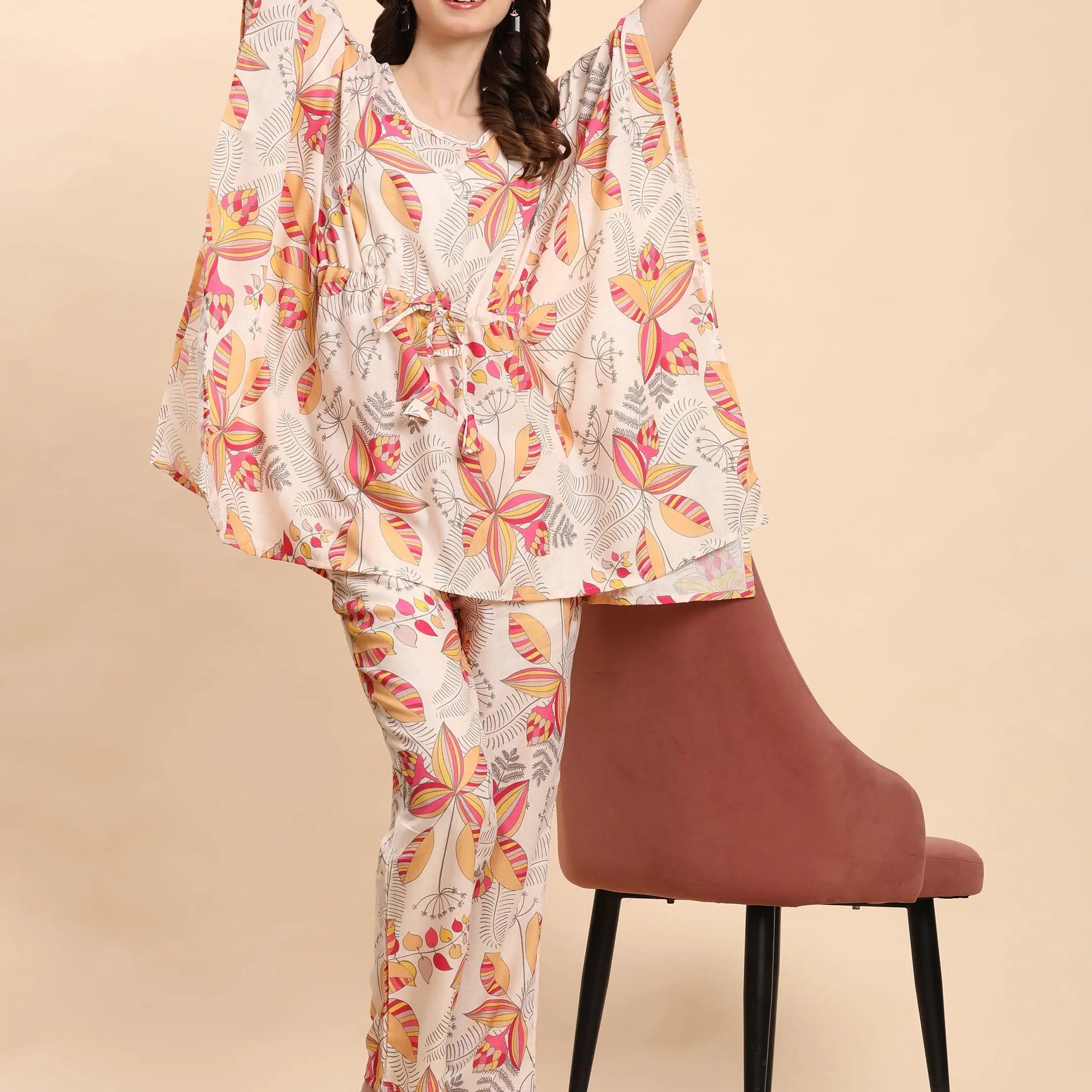 Yellow Abstract Kaftan Set – Cotton Blend | Noia Noia