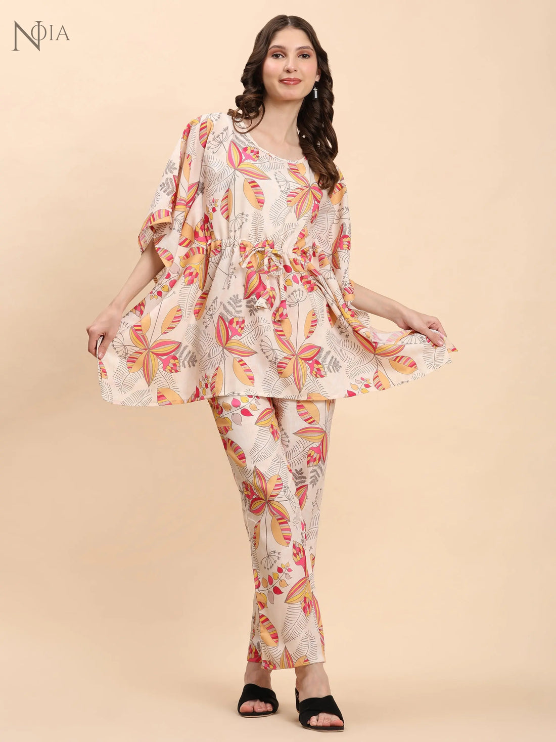Yellow Abstract Kaftan Set – Cotton Blend | Noia Noia