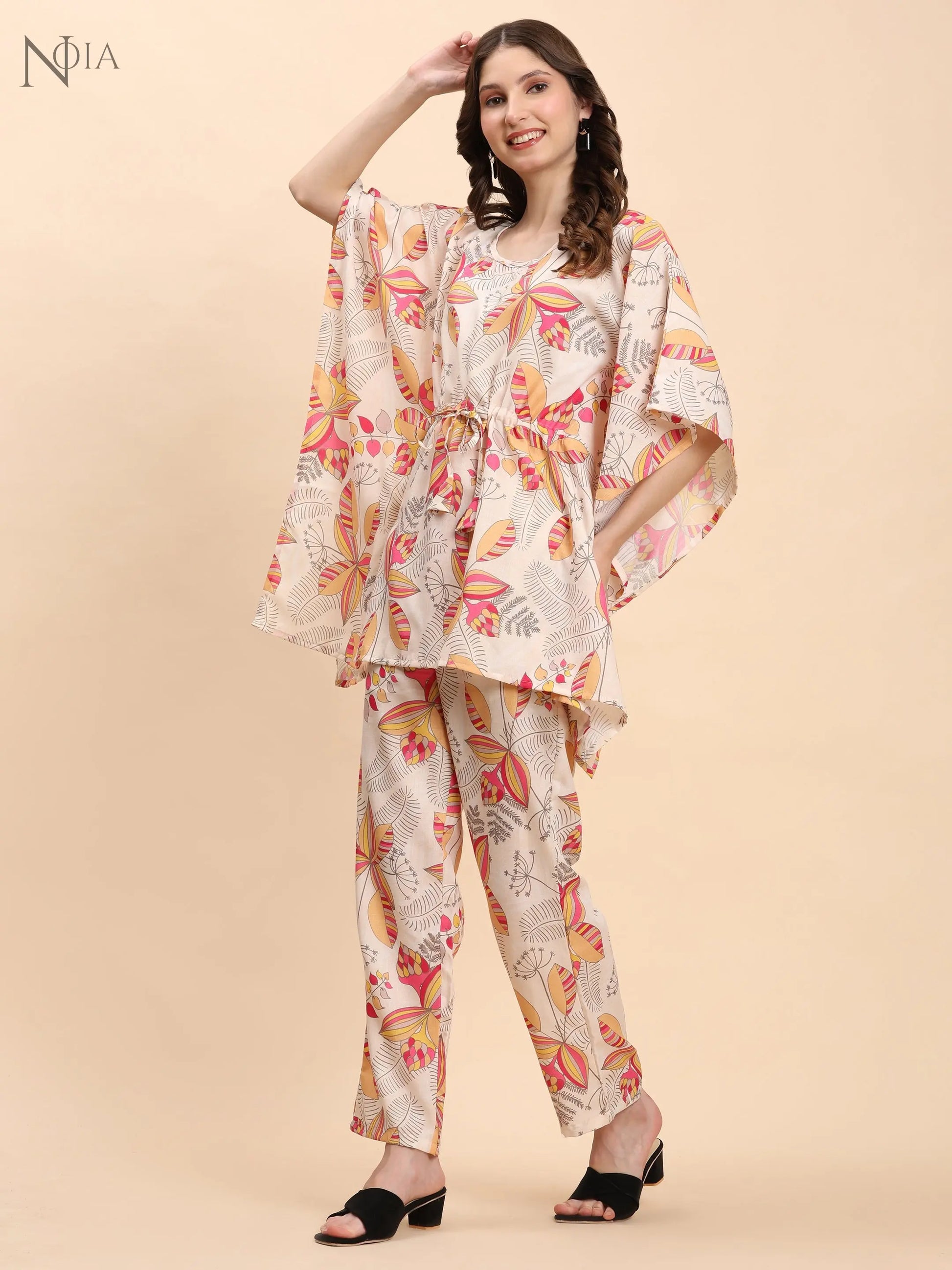 Yellow Abstract Kaftan Set – Cotton Blend | Noia Noia