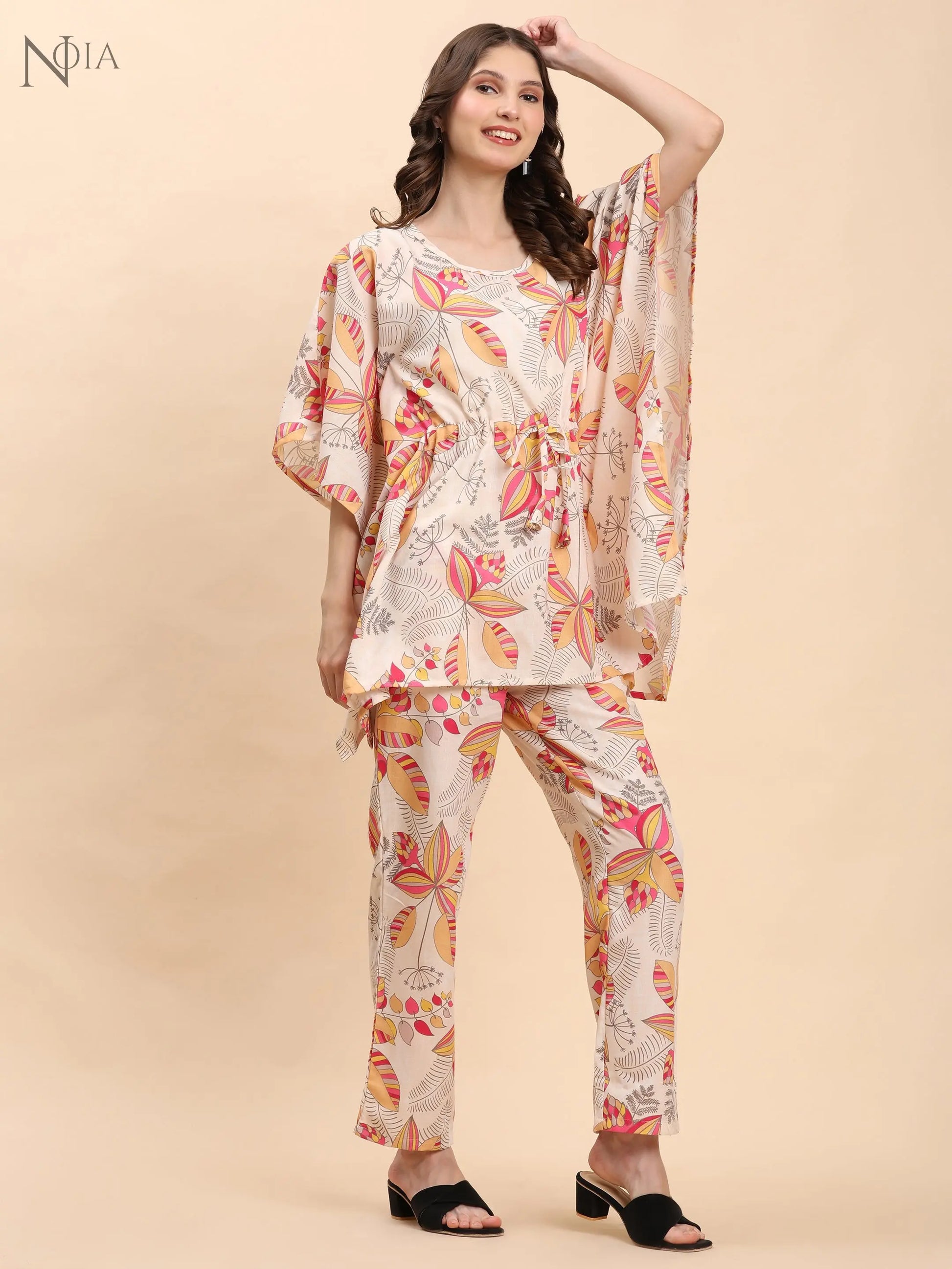 Yellow Abstract Kaftan Set – Cotton Blend | Noia Noia