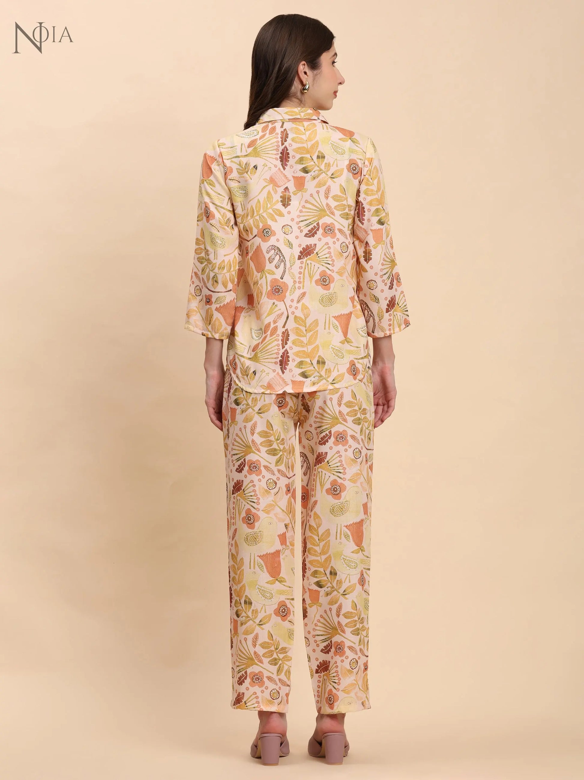 Yellow & Multi Abstract Print Co-Ord Set – Shirt & Trousers Noia