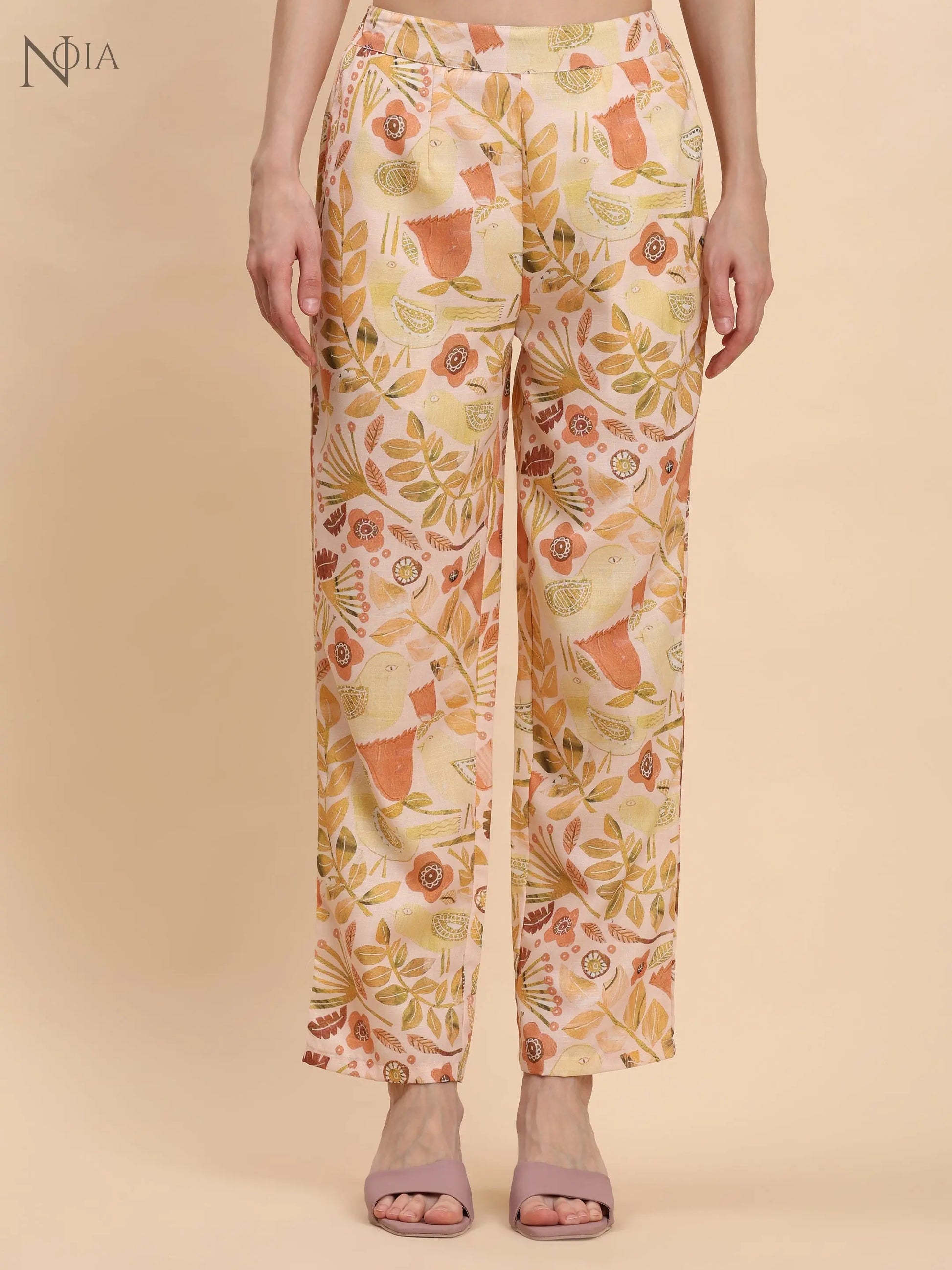 Yellow & Multi Abstract Print Co-Ord Set – Shirt & Trousers Noia