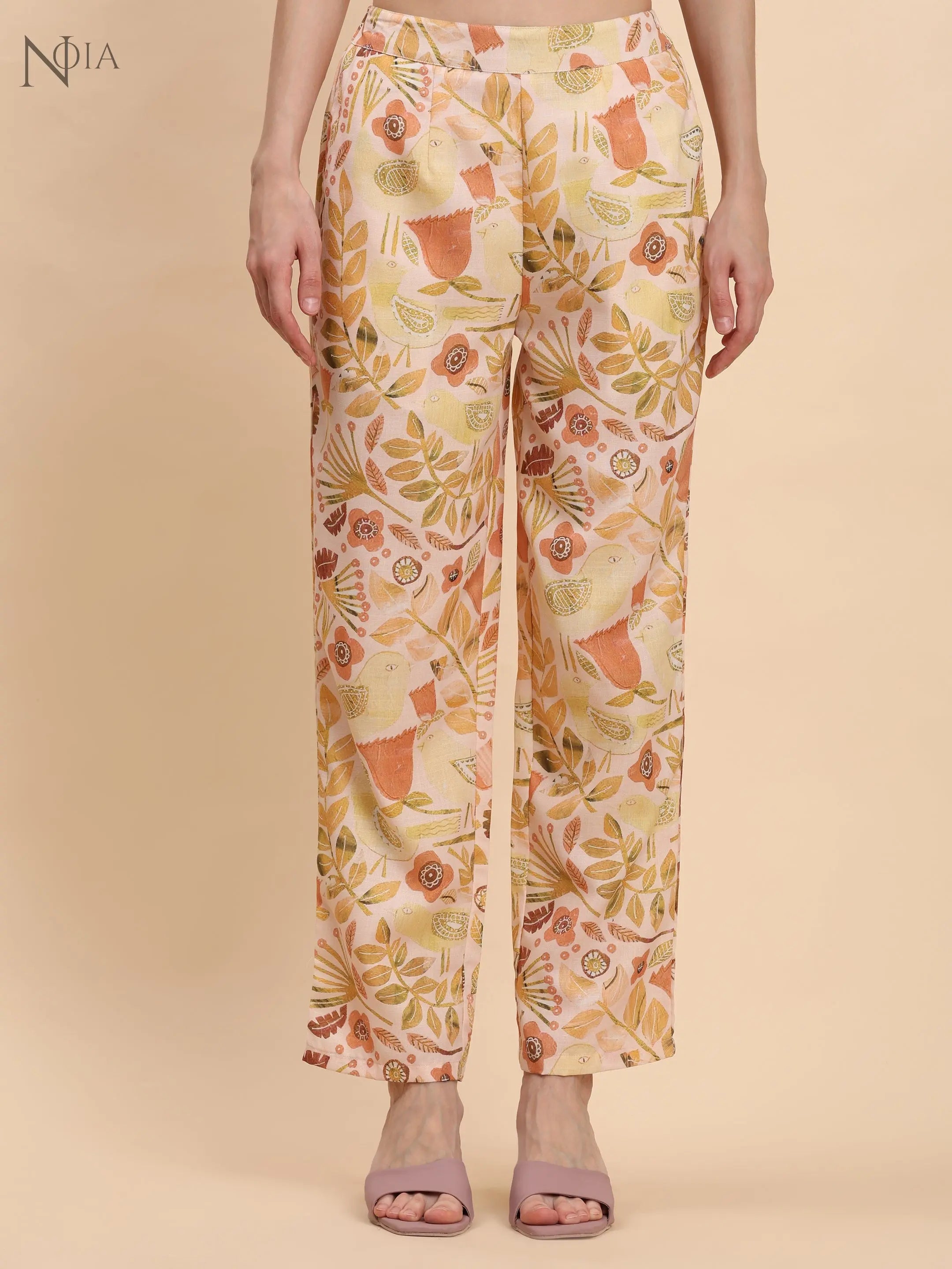 Yellow & Multi Abstract Print Co-Ord Set – Shirt & Trousers Noia