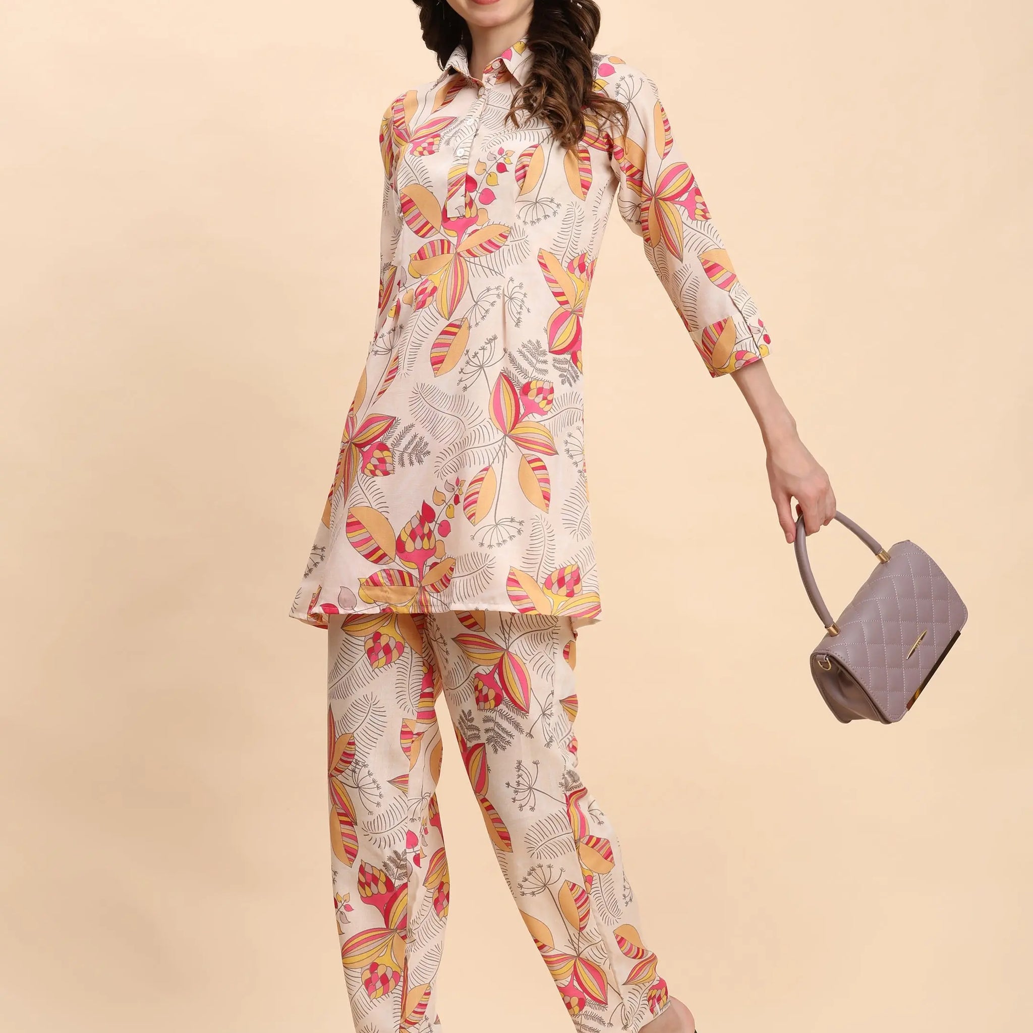Yellow & Multi Floral Shirt Co-Ord Set – Women’s Cotton Blend | Noia Noia