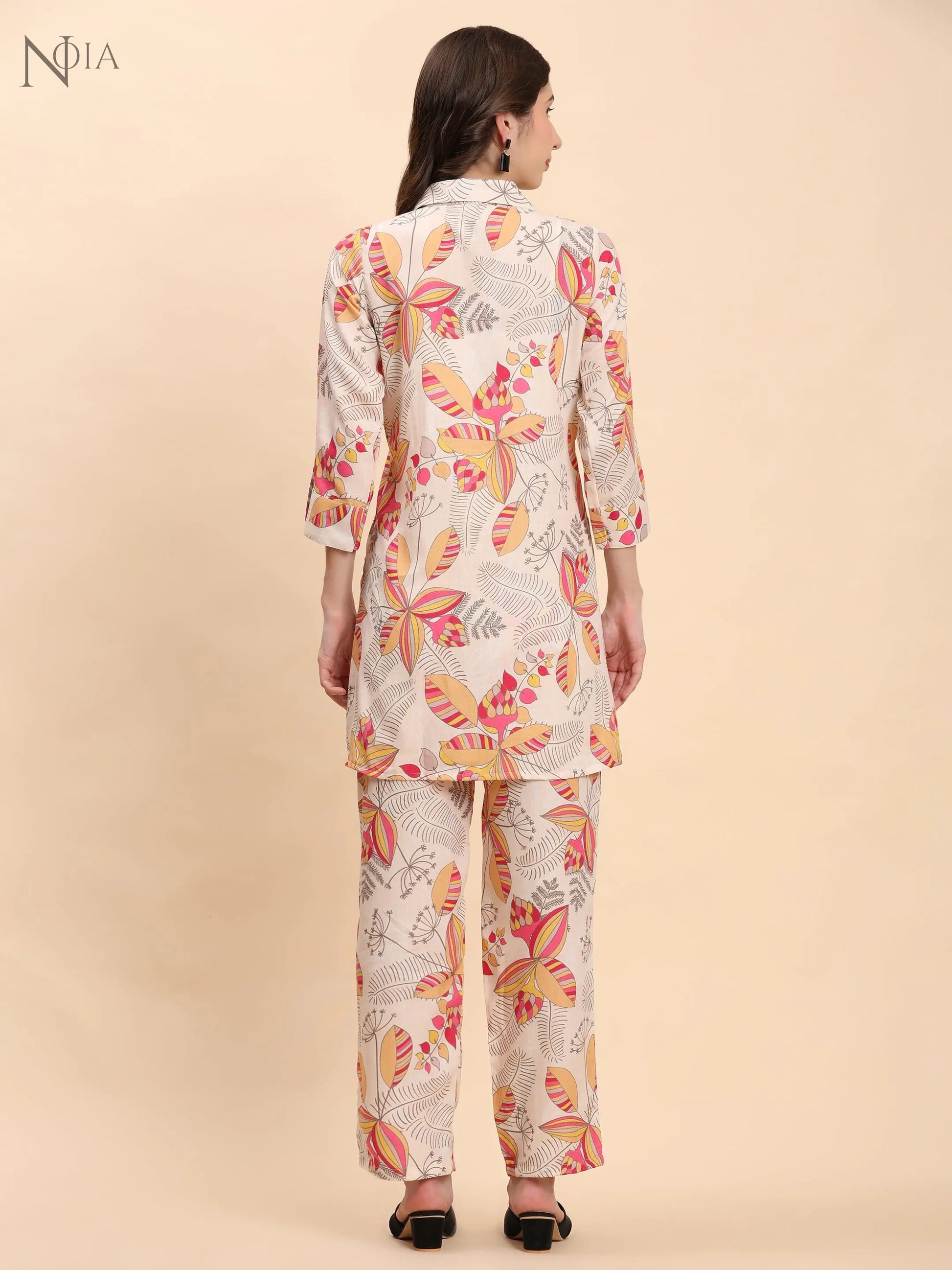 Yellow & Multi Floral Shirt Co-Ord Set – Women’s Cotton Blend | Noia Noia