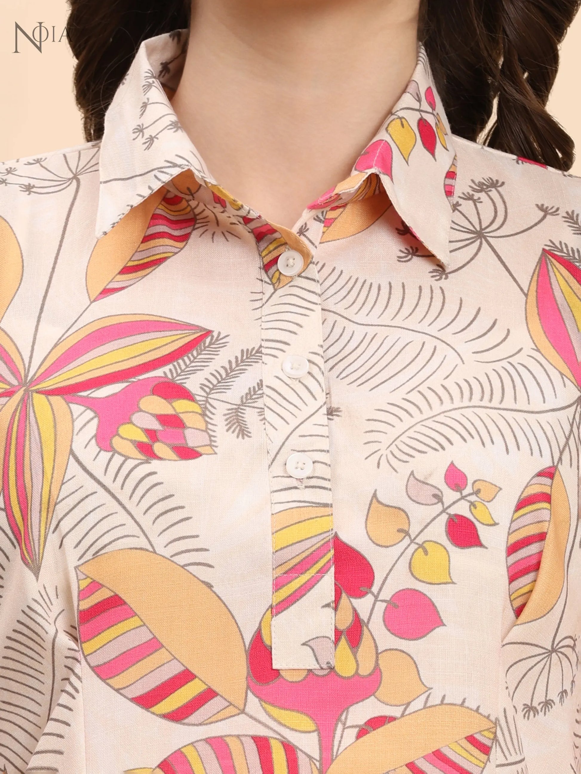 Yellow & Multi Floral Shirt Co-Ord Set – Women’s Cotton Blend | Noia Noia